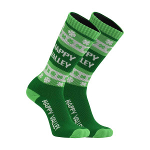 green and white socks with shamrocks and Happy Valley